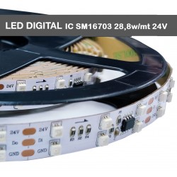 Tira PIXEL LED Digital 5 mts Flexible 24V 144W 600 Led SM16703 IP20 RGB